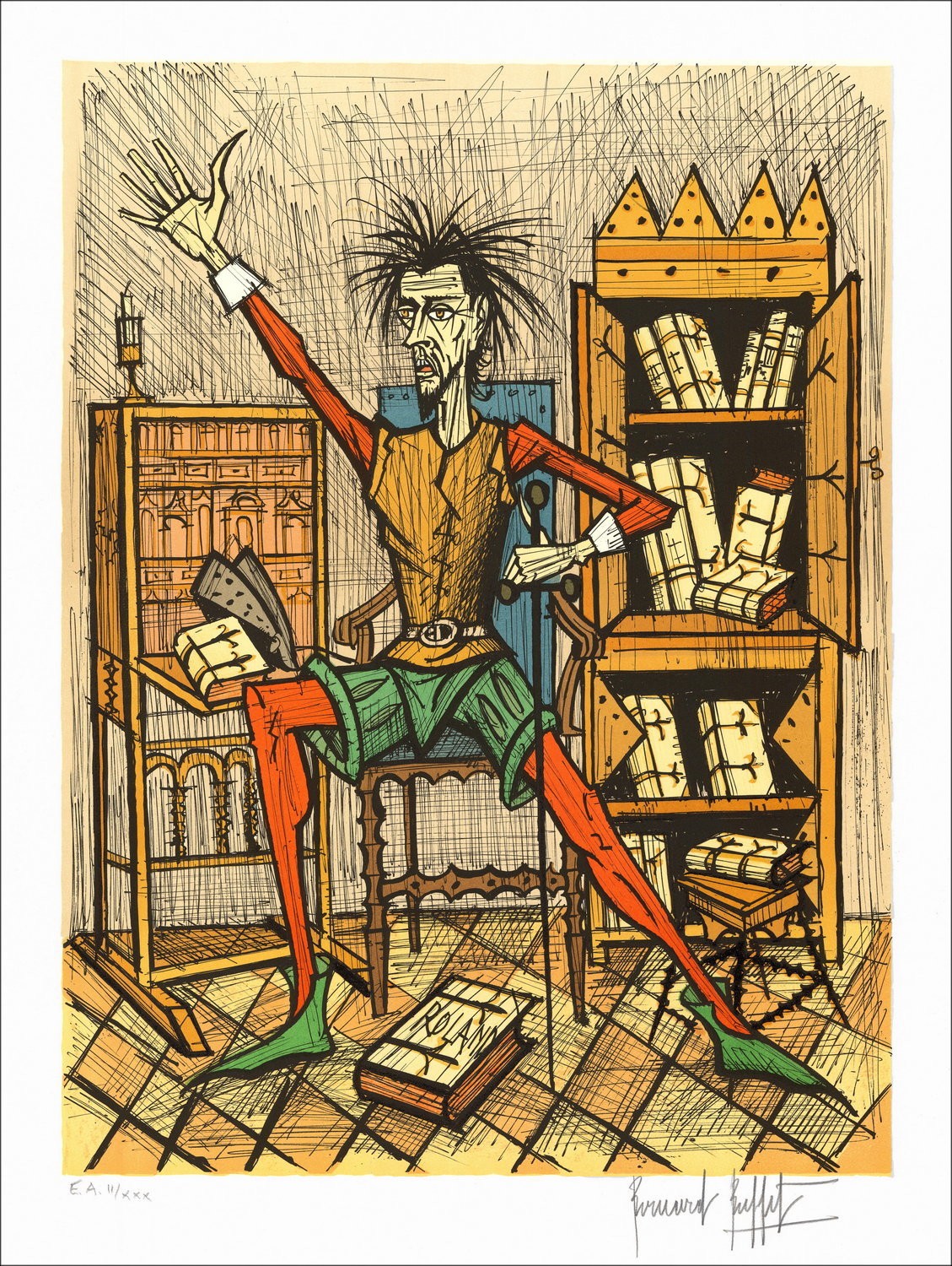 Bernard Buffet Lithography Don Chisciotte, Biblioteca 1989
