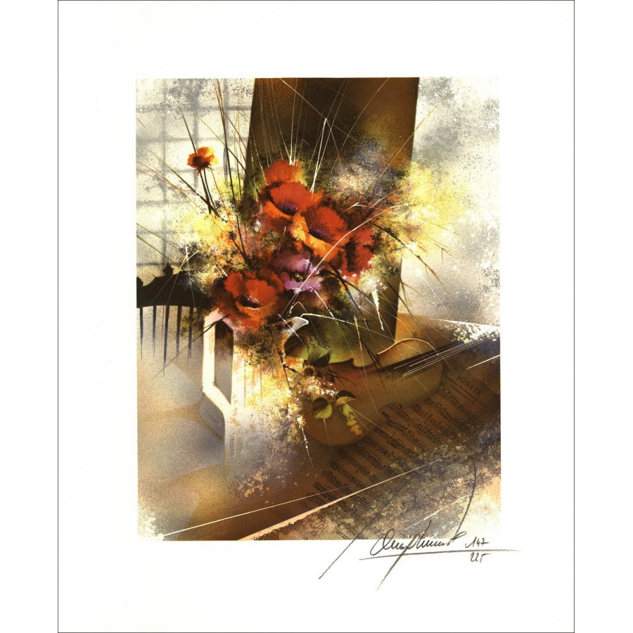 Acquisto Litografia Originale di Raymond POULET Bouquet con brocca bianca