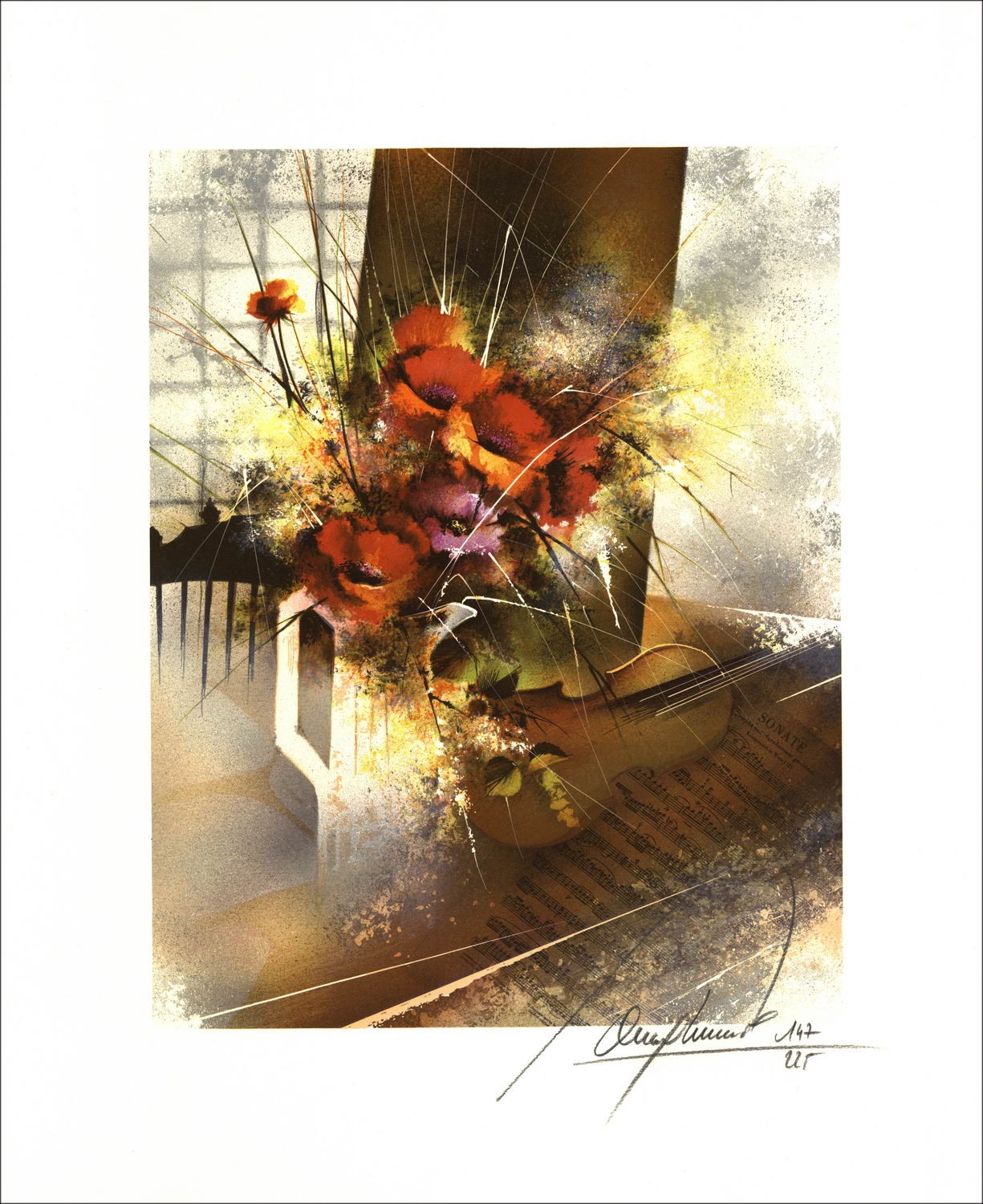 Acquisto Litografia Originale di Raymond POULET Bouquet con brocca bianca