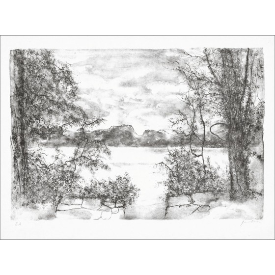 Bernard Gantner Mountain Lake Original-Lithographie 