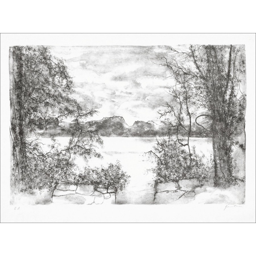 Bernard GANTNER Mountain lake Original lithograph 