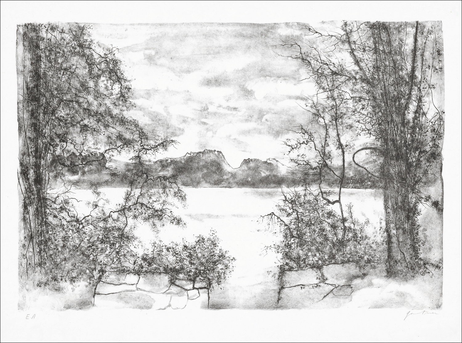 Bernard GANTNER Mountain lake Original lithograph 