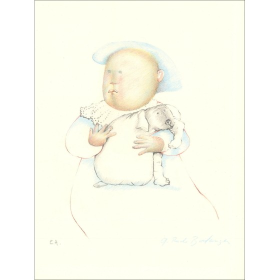 Kind mit Hundelithographie von Graciela Rodo Boulanger