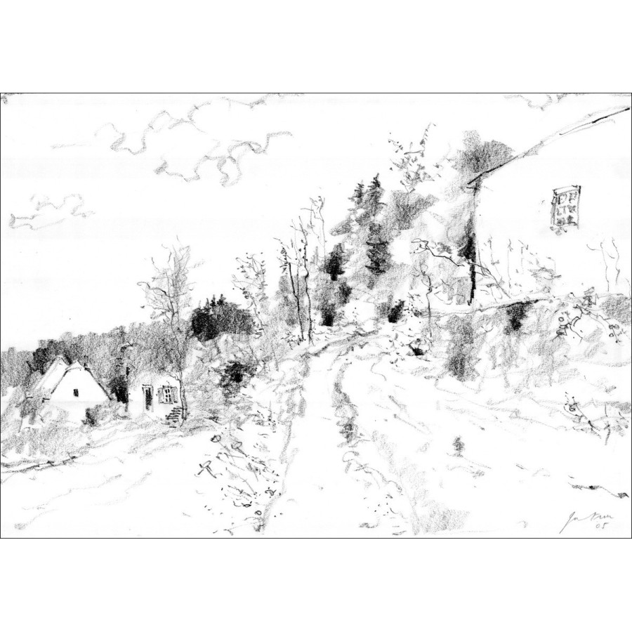 Achat Originele tekening Bernard GANTNER De weg naar het dorp 