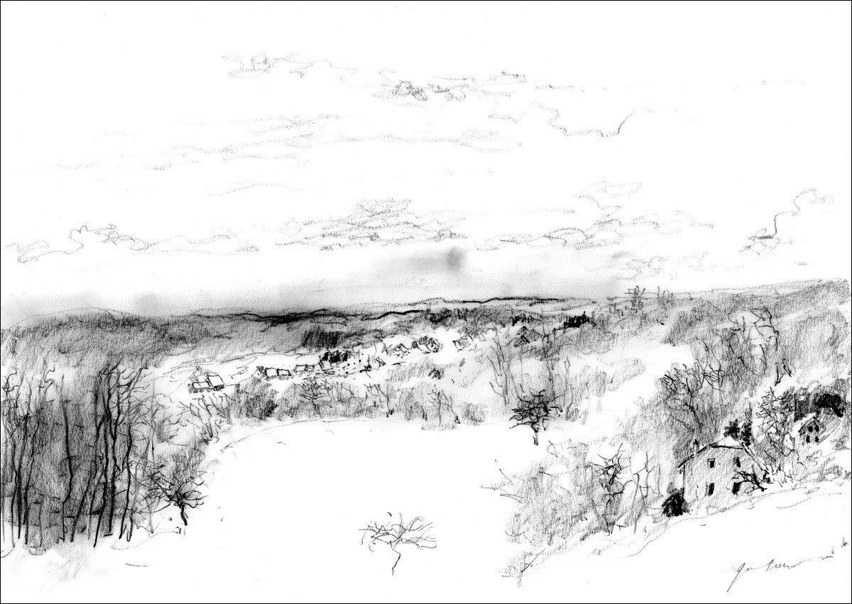 Buy Bernard GANTNER's original charcoal drawing signed "La prairie"
