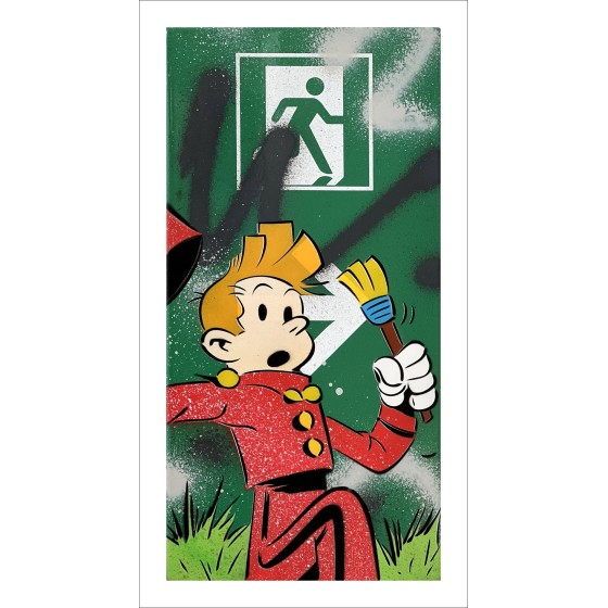 DEZACHE : Pintura certificada de Spirou en placa de metro (2023)