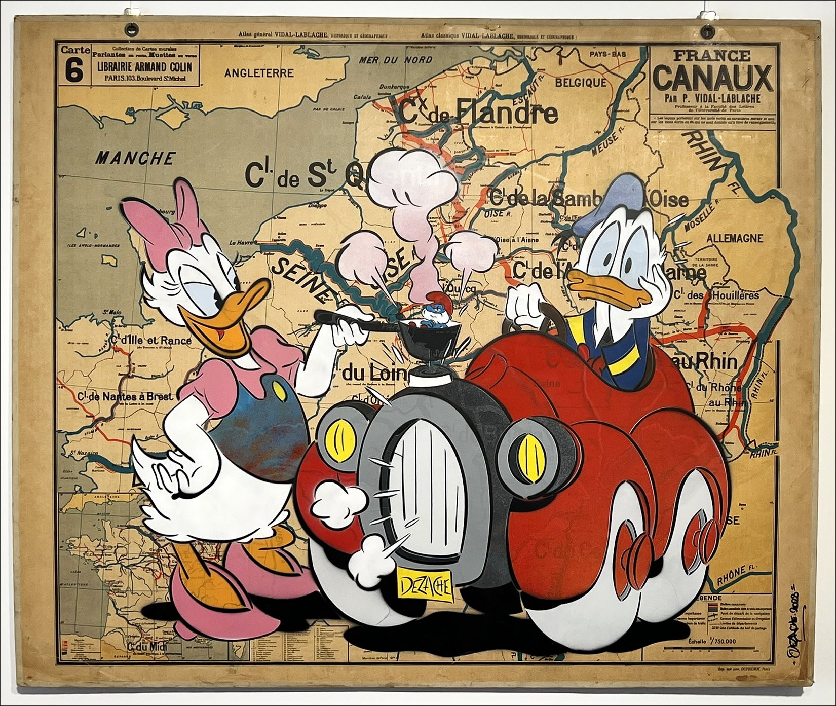 DEZACHE 2023: Donald, Daisy and Smurf, Acrylic on School Card