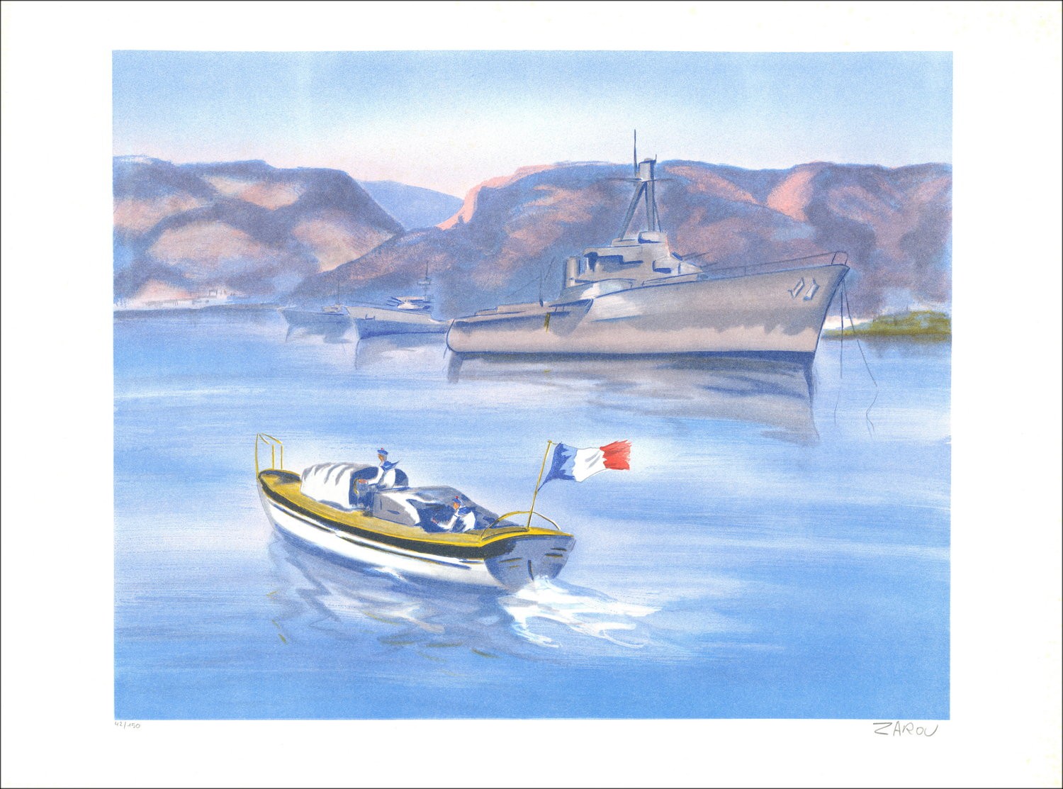 Die RADE DE TOULON-Original-Lithographie von ZAROU 