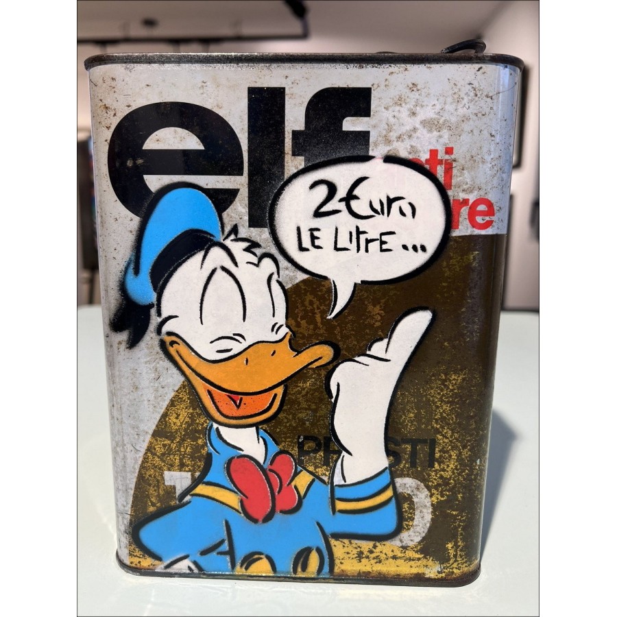 DEZACHE : Donald2, 2023 - Pintura acrílica (aerosol) en un aceite viejo. Mano firmada por el artista su.
