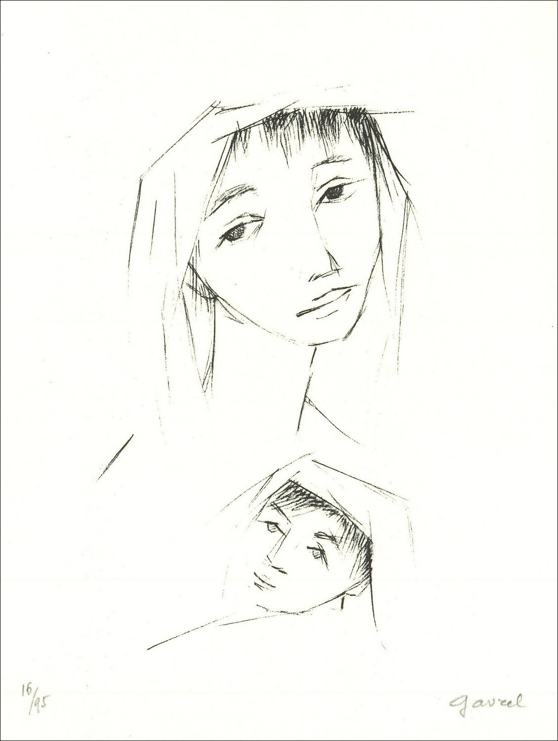 Mujer y niño una litografía original firmada y numerada