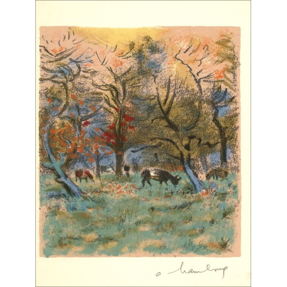 Grasland in het bos een originele lithografie ondertekend