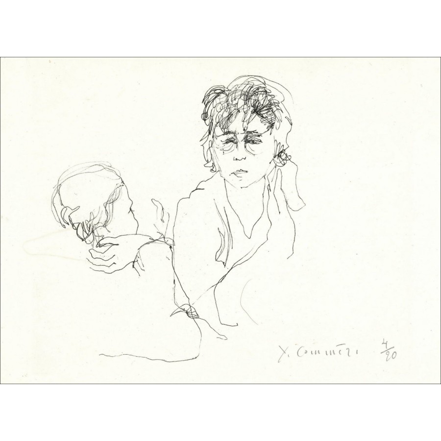 Original engraving "Femme et enfant" by Jean COMMERE