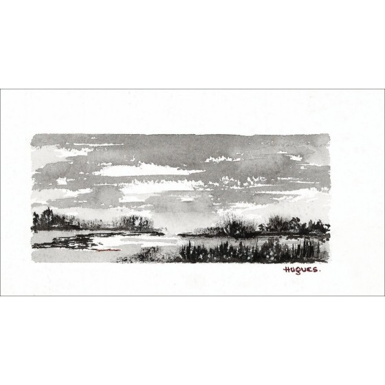 Origineel tekening landschap ondertekend