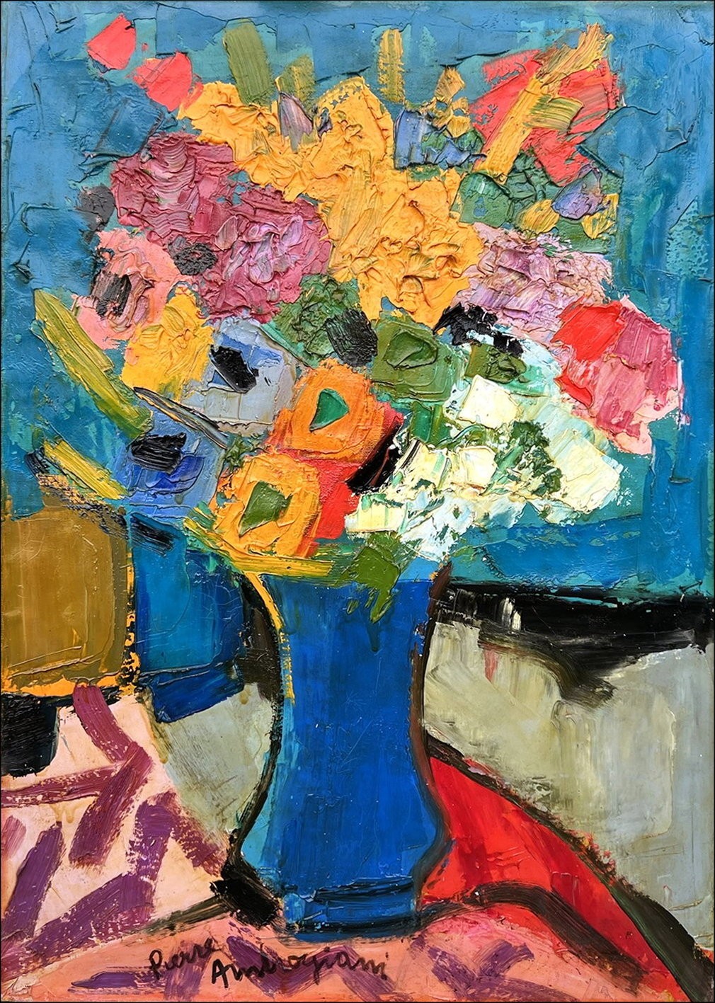 Pierre Ambrogiani - Olie op canvas "Boeket van bloemen" 65x46cm (15m)