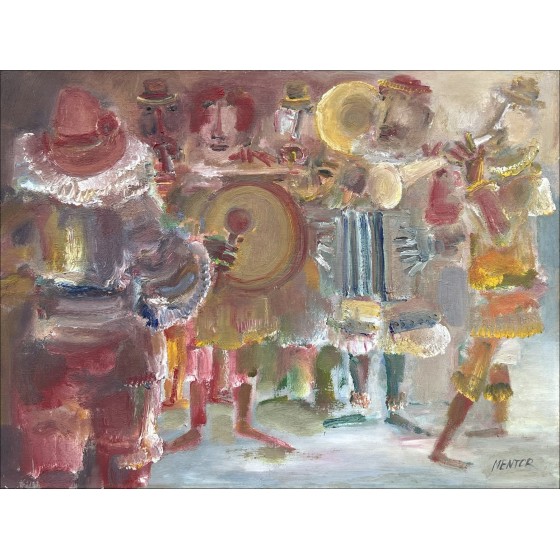 Blasco MENTOR - Óleo sobre lienzo "Desfile de payaso azul" 54x73cm (20P)
