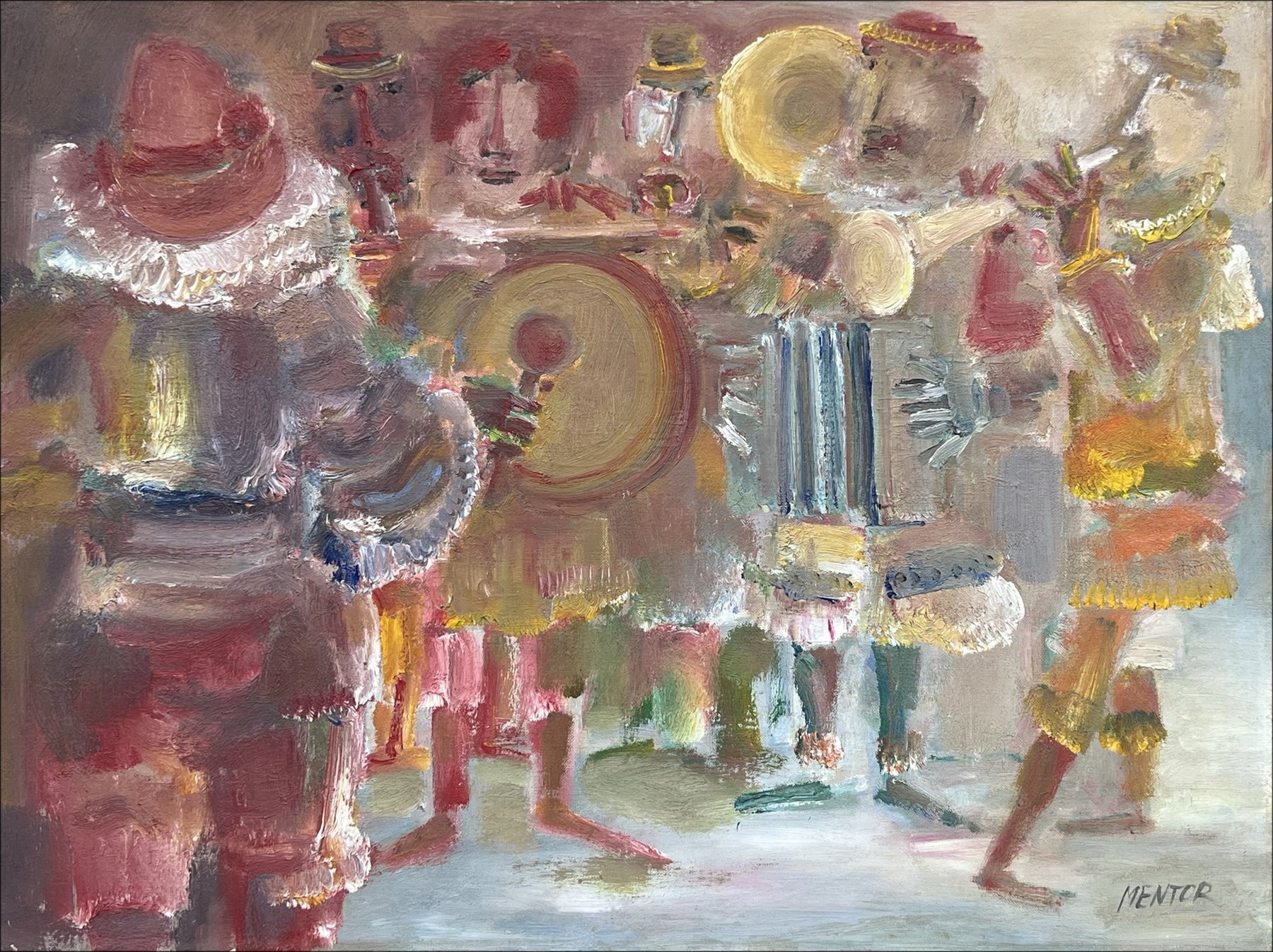 Blasco Mentore - Olio su tela "Parata con clown blu" 54x73cm (20p)