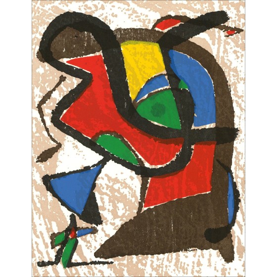 Joan Miro - Original Gravierte Holz "Komposition BG01" 32x25cm - 1984