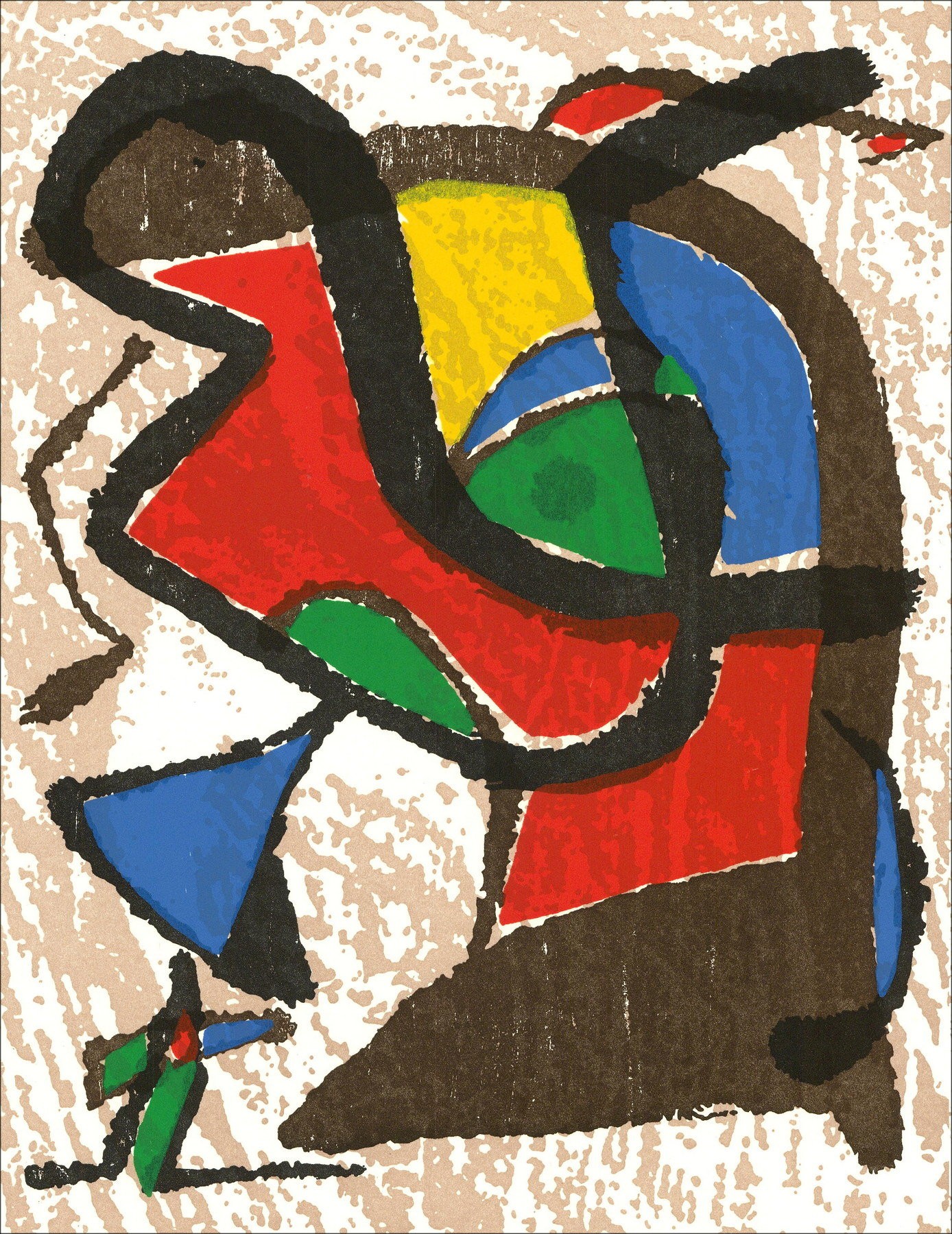 Joan Miro - originale legno inciso "Composizione BG01" 32x25cm - 1984