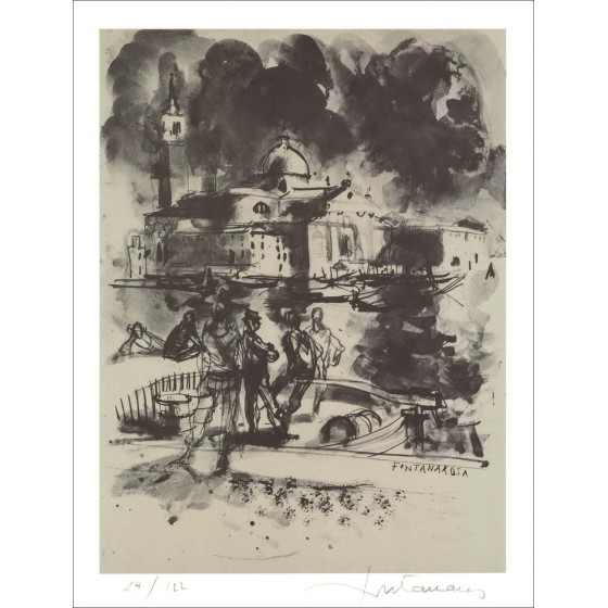 Lucien Ffra_LatnANAROSA - Lith Origin Original "View of Venice" 32x25cm - 1971