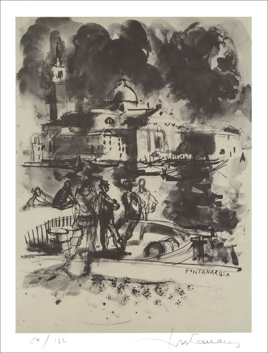 Lucien FONTANAROSA - Original Lithograph "View of Venice" 32x25cm - 1971