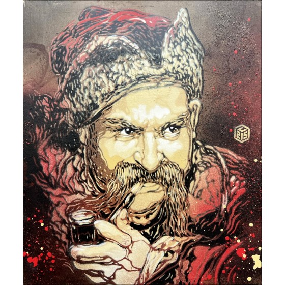 C215 - Vernice aerosol originale su legno "Cossack" 32x27cm