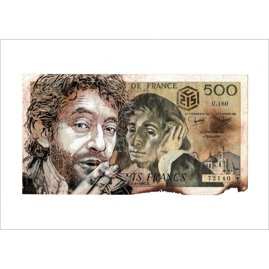 C215 - Originele schilderij op 500 francs "Gainsbourg" 97x180mm