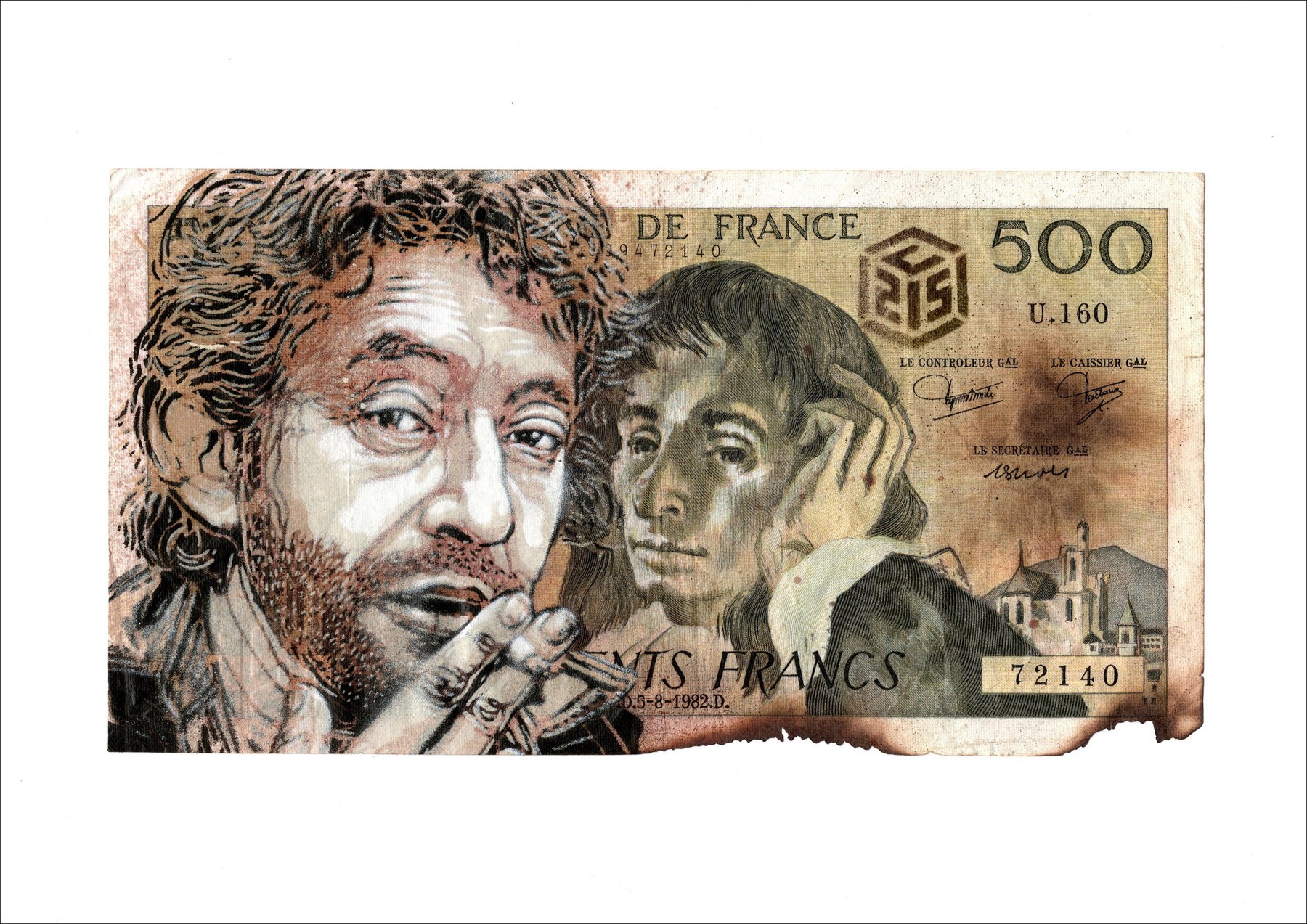 C215 - Pintura original en post de 500 Frs "Gainsburg" 97x180mm
