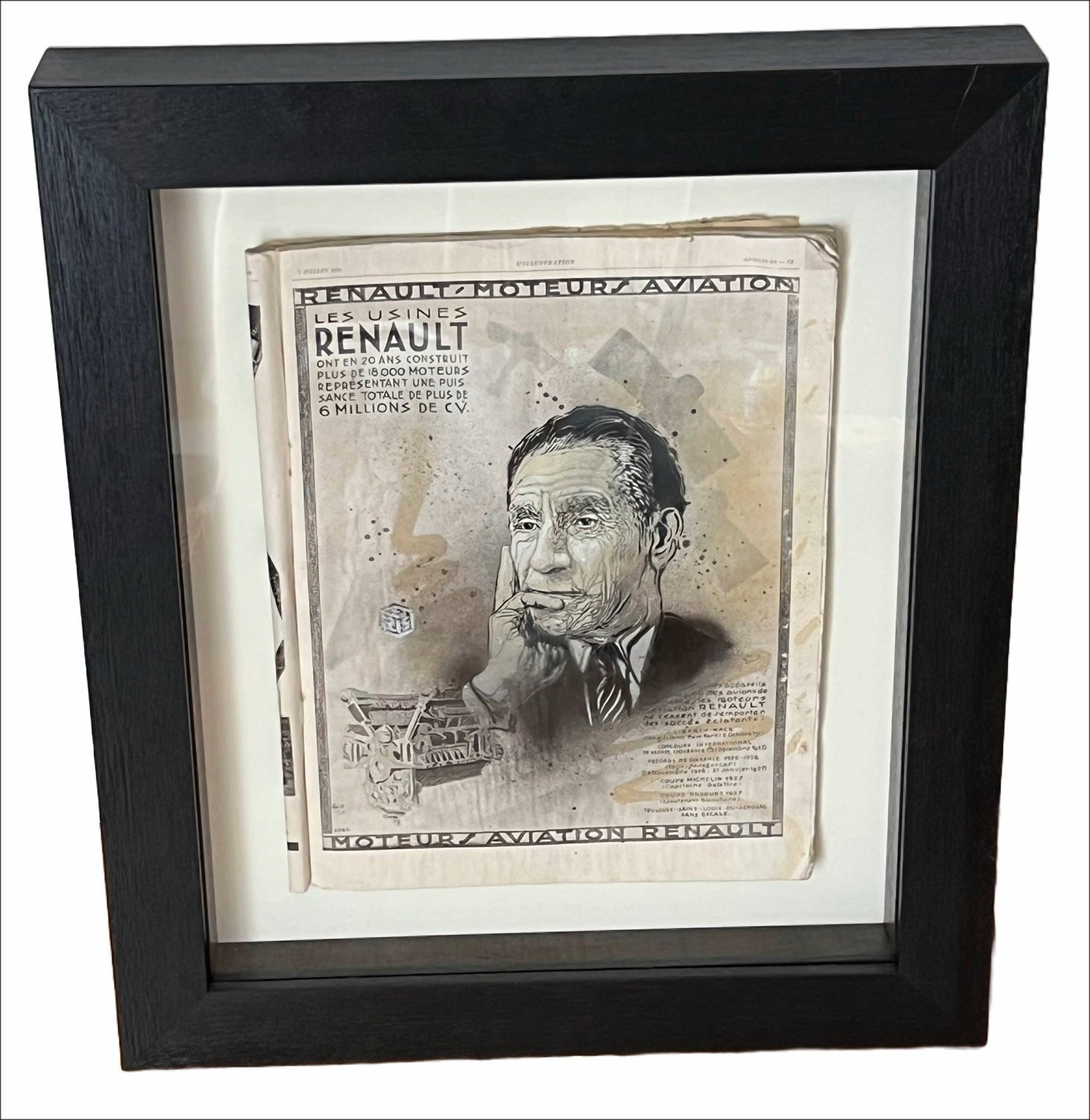Original spray paint on magazine "Renault Aviation" 60x50cm per C215
