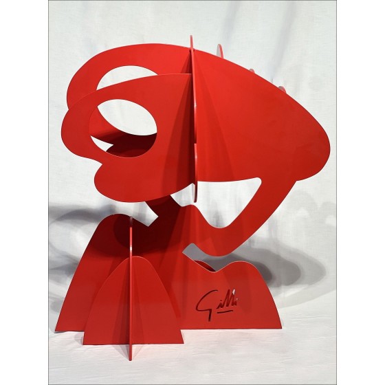 Claude GILLI - escultura en metal original "Arbol rojo, sombrilla de pino" 75x70x50cm