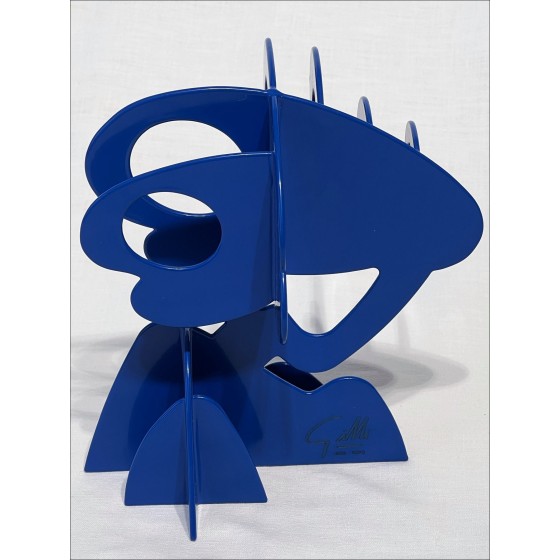 Claude GILLI - escultura en metal original "Arbol azul, sombrilla de pino" 20x17x13cm
