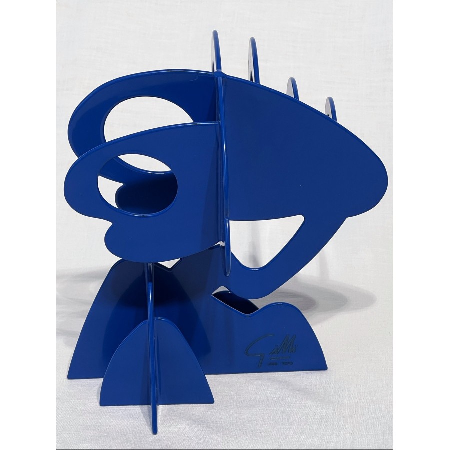 Claude Gilli - Original Metallskulptur "Blauer Baum, Kiefernschirm" 20x17x13cm