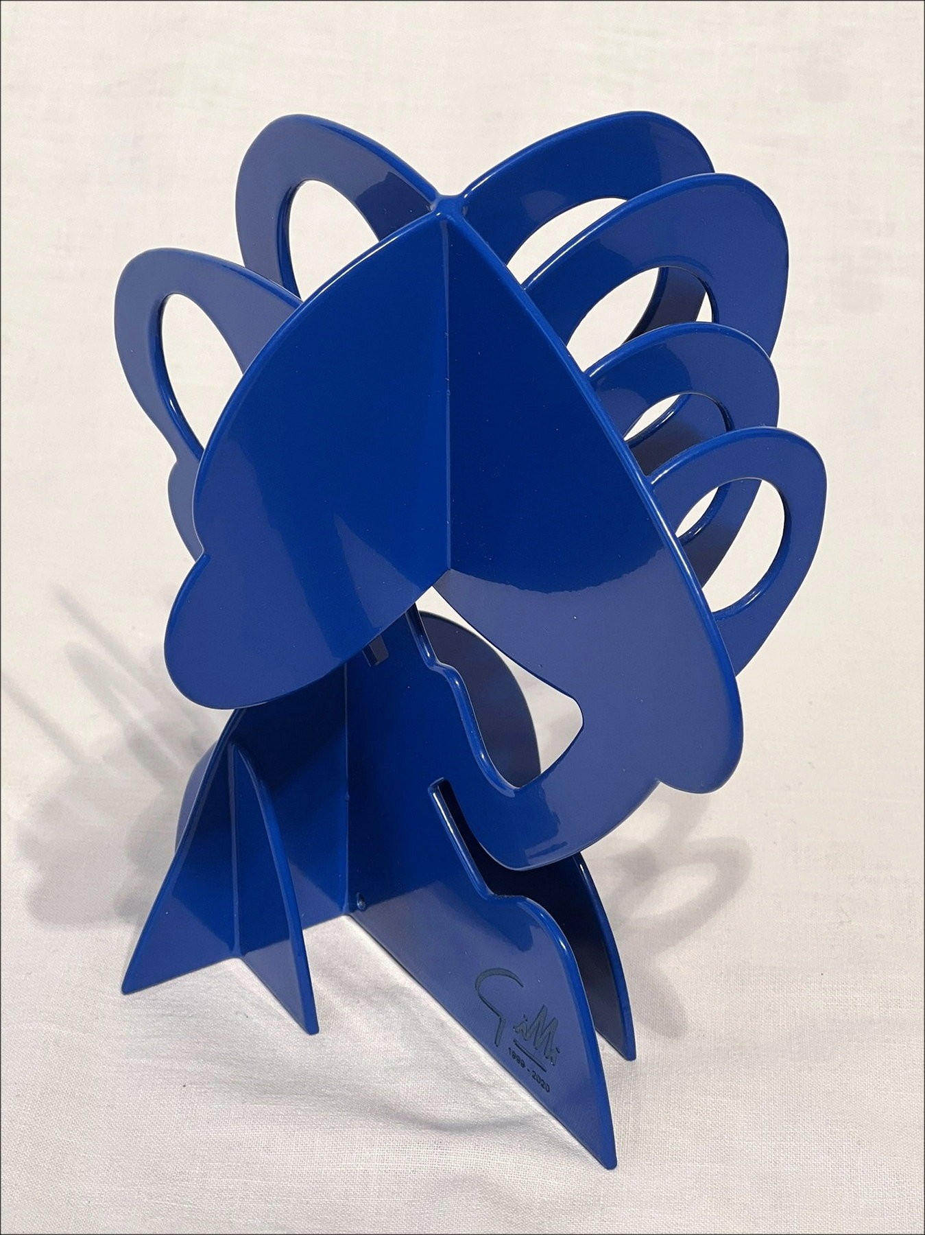 Claude GILLI - escultura en metal original "Arbol azul, sombrilla de pino" 20x17x13cm