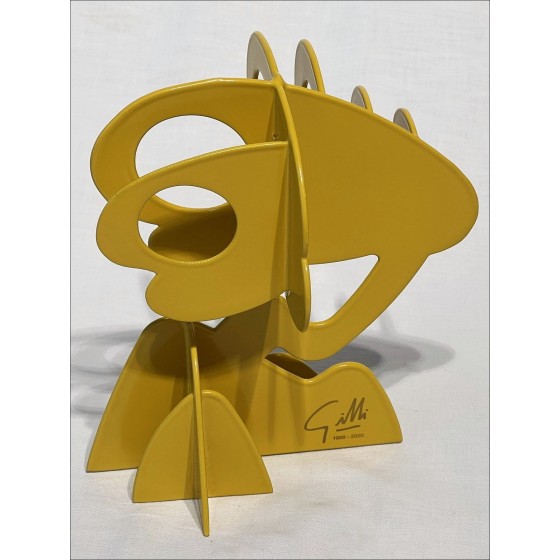 Claude Gilli - Scultura in metallo originale "Albero giallo, ombrellone" 20x17x13cm