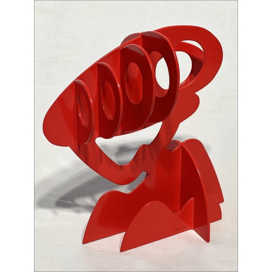 Claude Gilli - Scultura in metallo originale "Albero rosso, ombrellone" 20x17x13cm