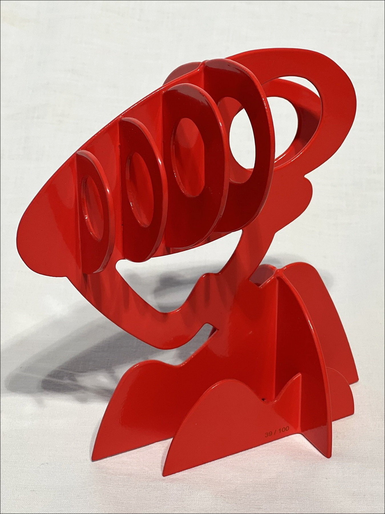Claude GILLI - escultura en metal original "Arbol rojo, sombrilla de pino" 20x17x13cm