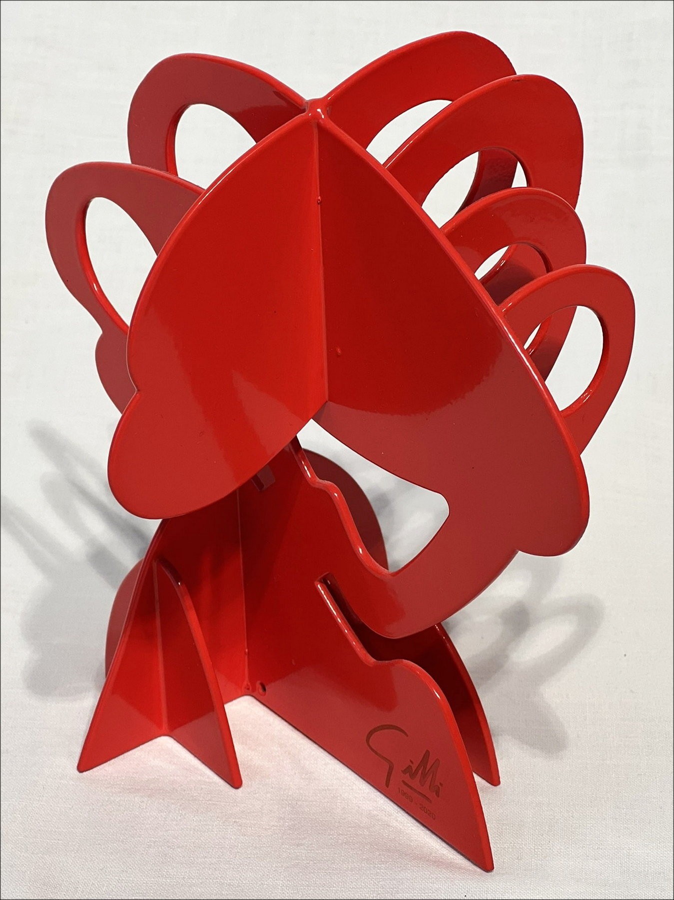 Claude Gilli - Original Metallskulptur "Roter Baum, Kiefernschirm" 20x17x13cm