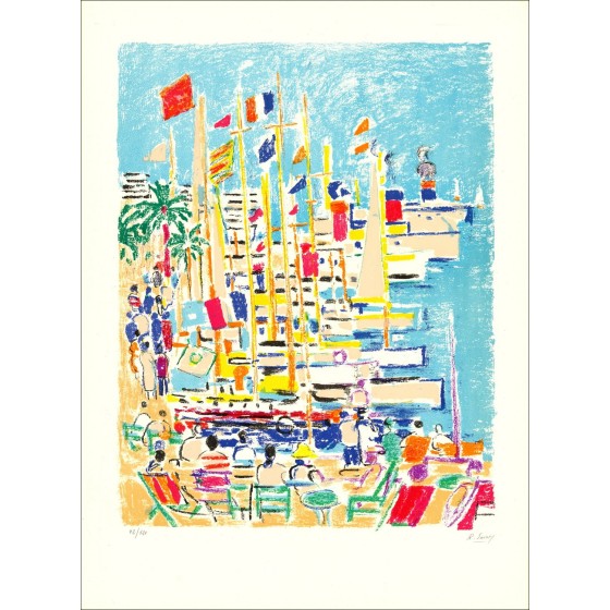 Robert SAVARY - Litografia originale "Cannes, il Porto" 76x56cm