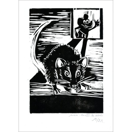 Gravure originale "La souris" 38x28cm