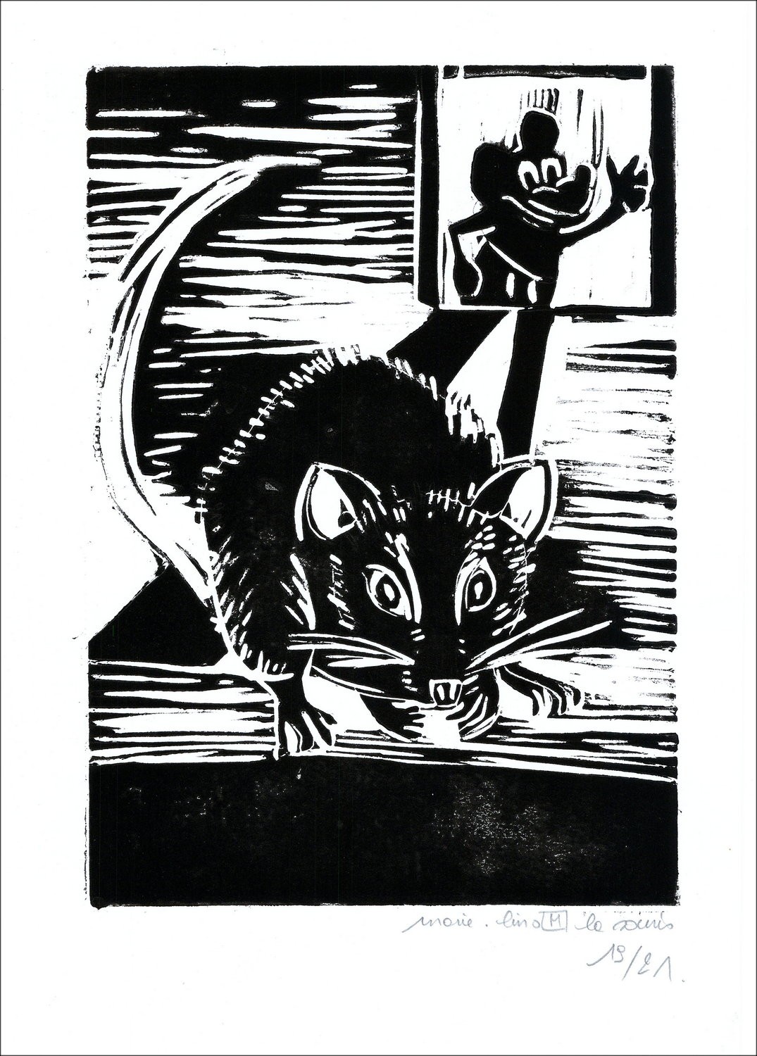 Gravure originale "La souris" 38x28cm