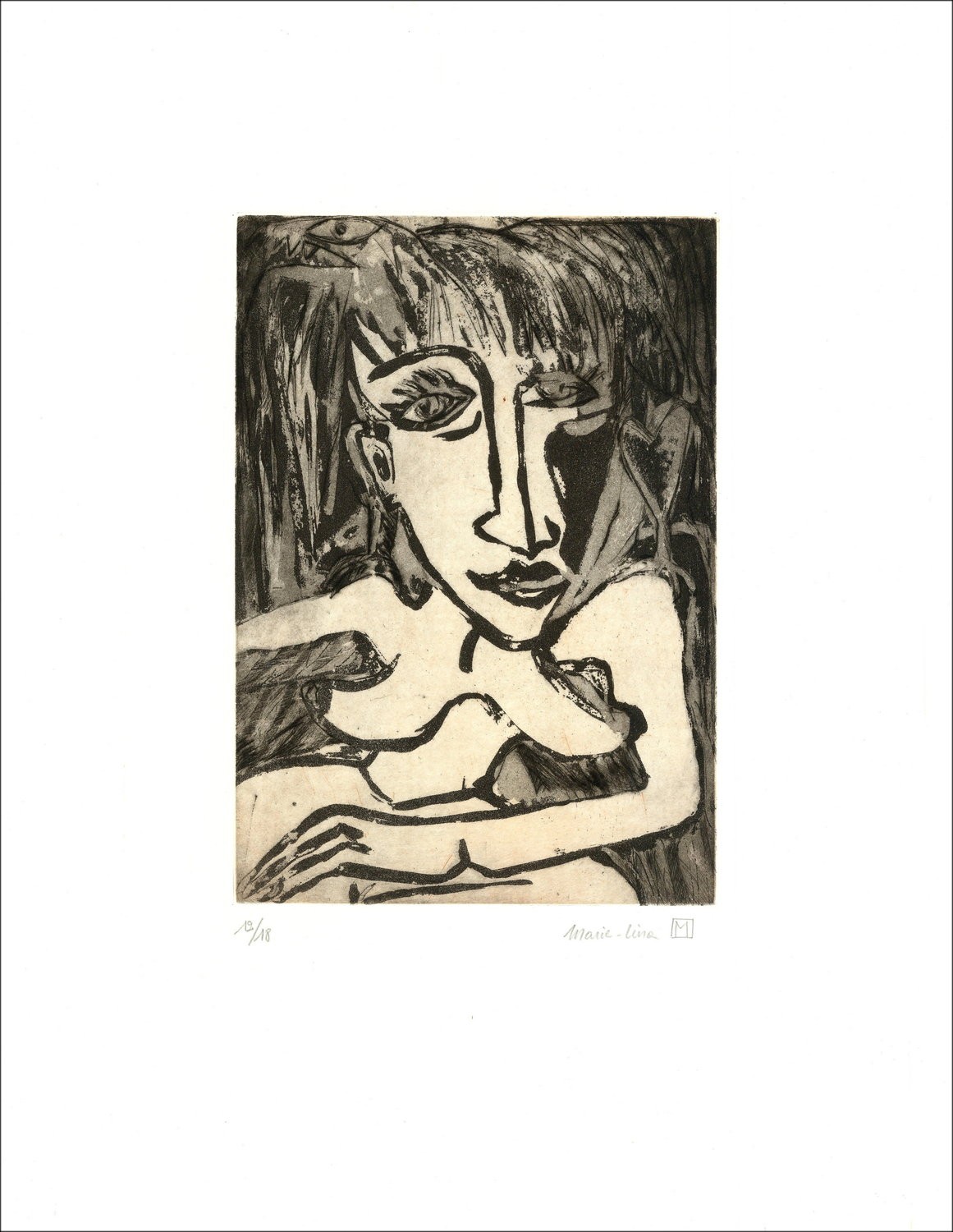 MARIE.LINO M - Originele gravure "The Lady of Pic" 57x45cm