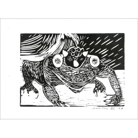 De kikker van Mary. Lino M - Originele gravure 30x40cm