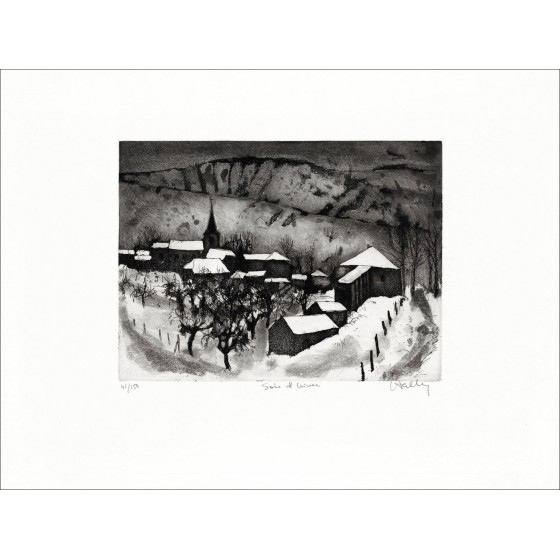 Jacques Halz "Winter Evening" - Originele etsen op Bogen Papier
