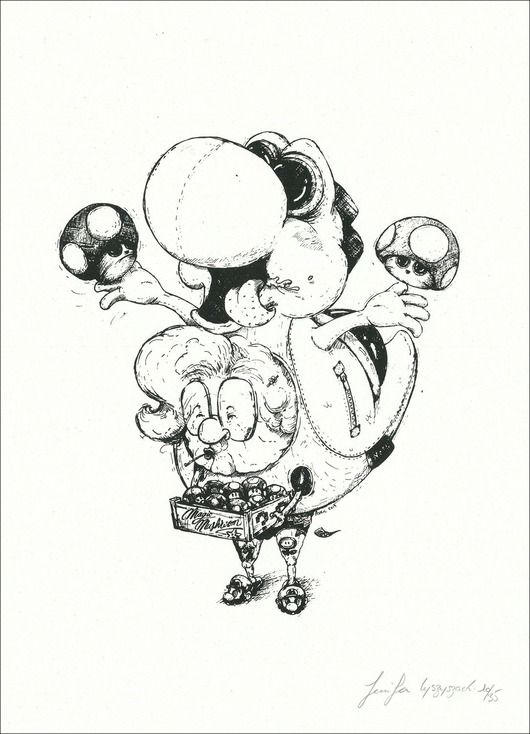 OH Granny - 'Granny Yoshi' 35x25 cm | Seta serigrafica firmata originale