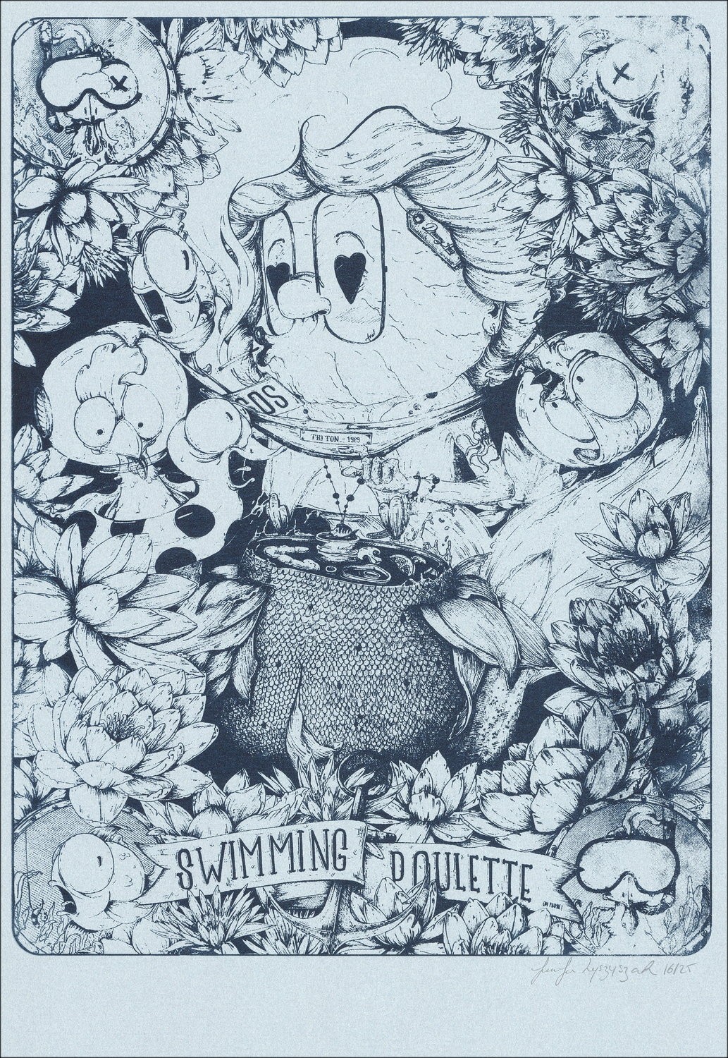 Oh Oh Oma - 'Schwimmzieher' 46x32cm | Signierter Siebdruck