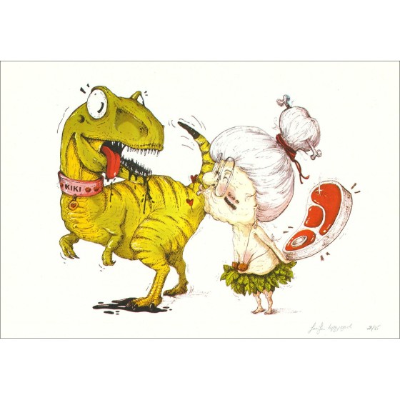 OH Granny - 'Dino Lovers' 35x50cm | Schermo originale firmato
