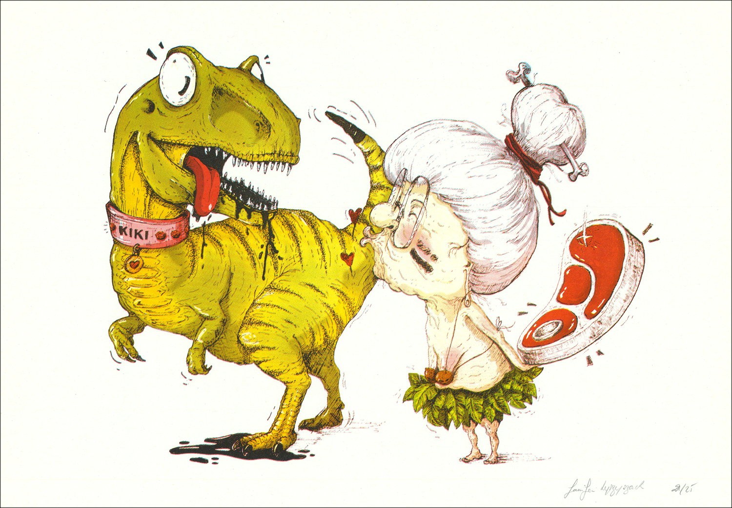 OH Granny - 'Dino Lovers' 35x50cm | Schermo originale firmato