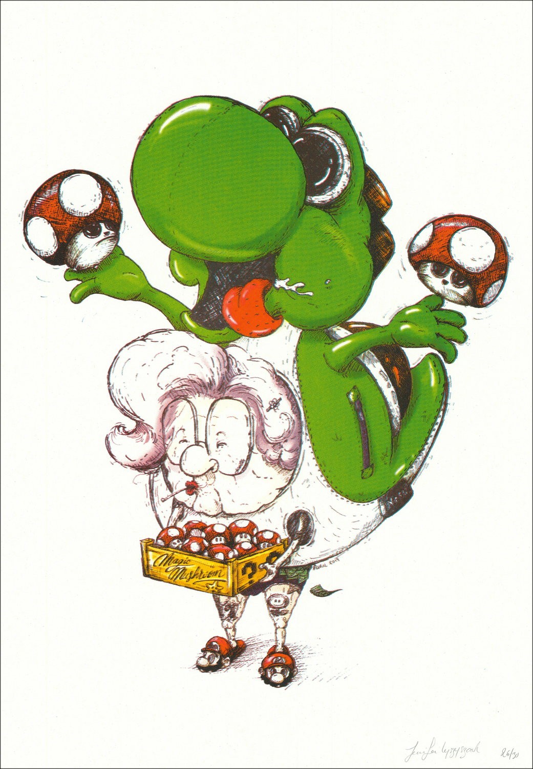 OH Granny - 'funghi magici' 50x35cm | Schermo originale firmato