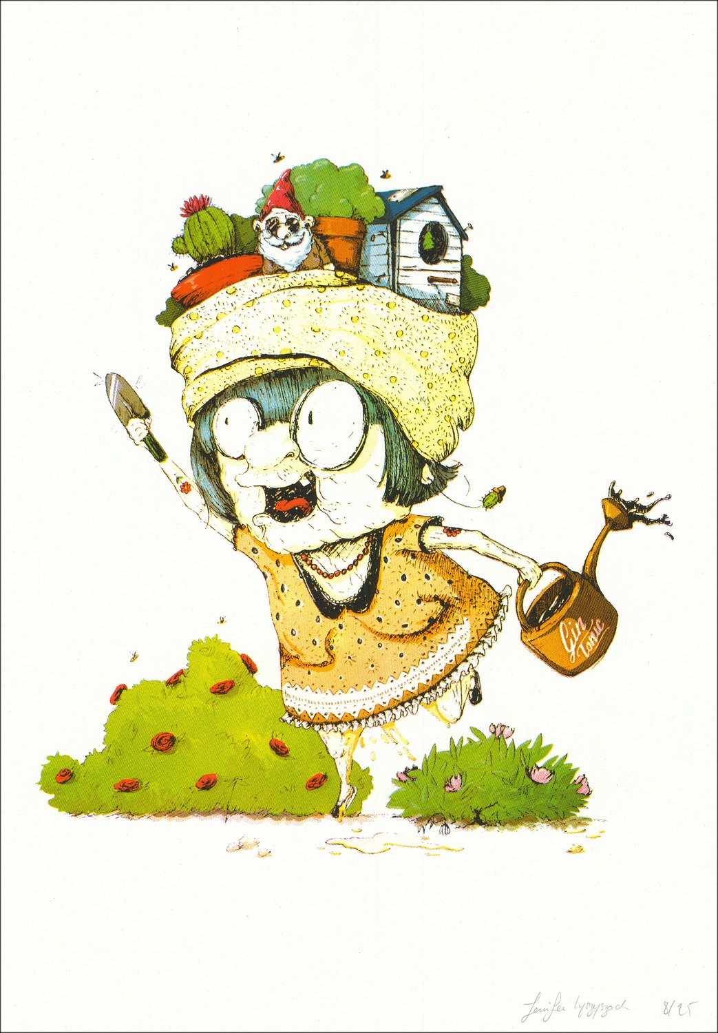 Oh Oma - Siebdruck 'Gartenparty' | Signiert 50x35cm