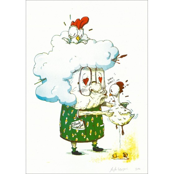 Oh oma - 'Maxi Chicken' Silkscreen | Authentiek 50x35cm