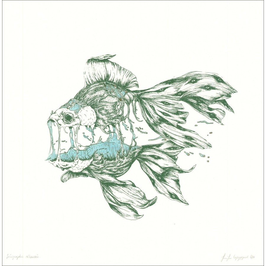 OH MAMIE - 'Fish Fish' Réhaussée | Sérigraphie 50x50cm sur Rives